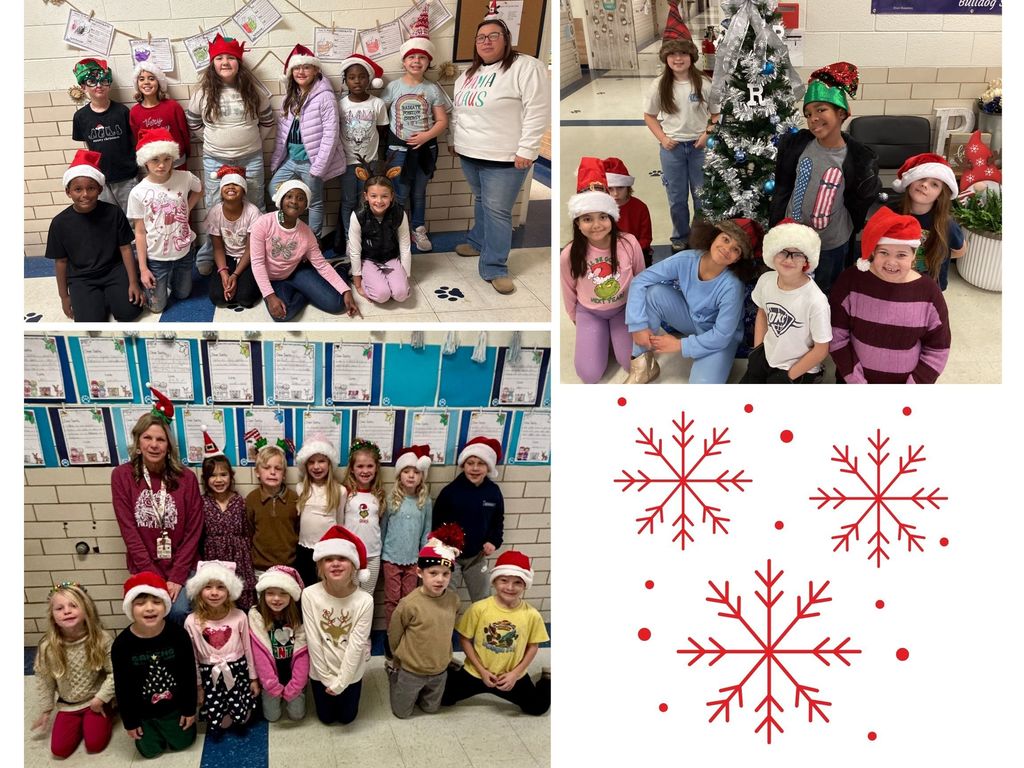 Students with Christmas hats.
