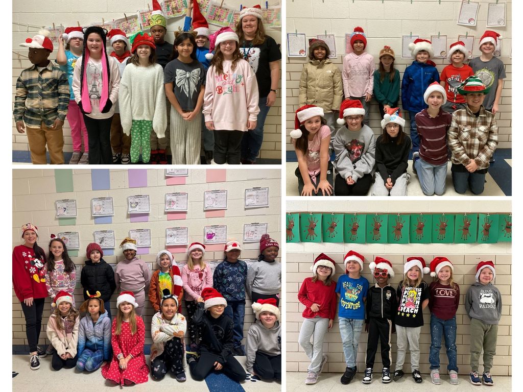 Students with Christmas hats.