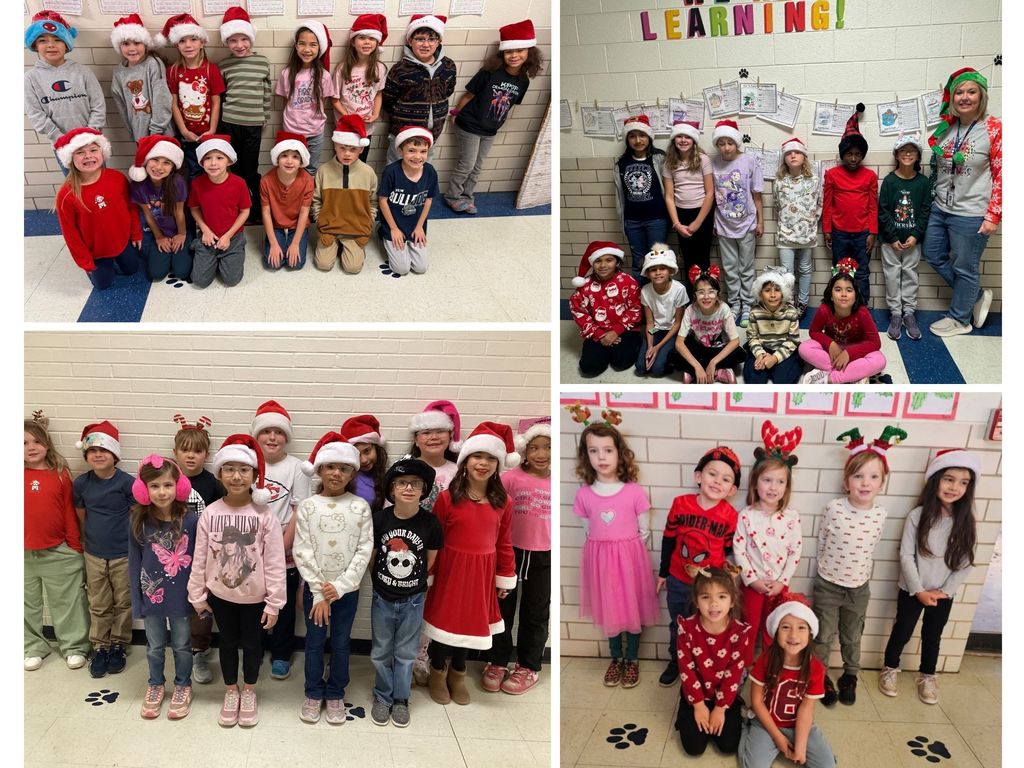 Students with Christmas hats.