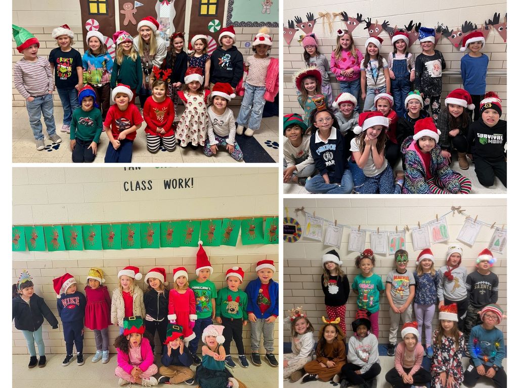 Students with Christmas hats.