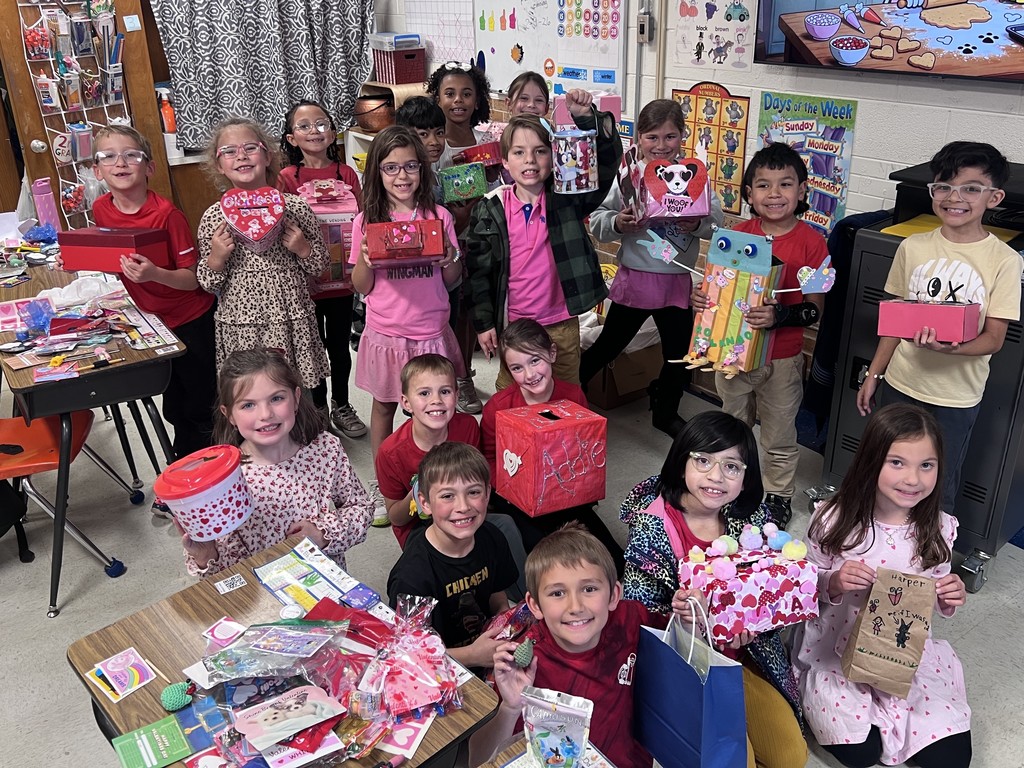 Students with their Valentine boxes.
