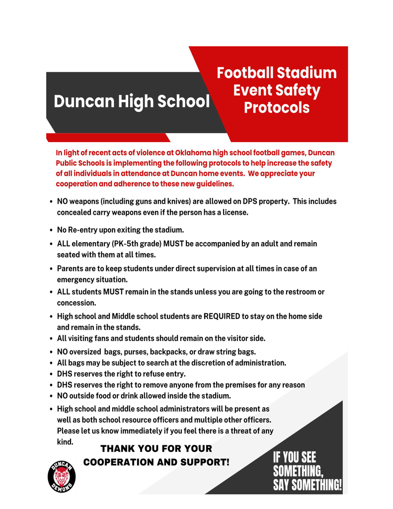 Duncan Stadium Procedures