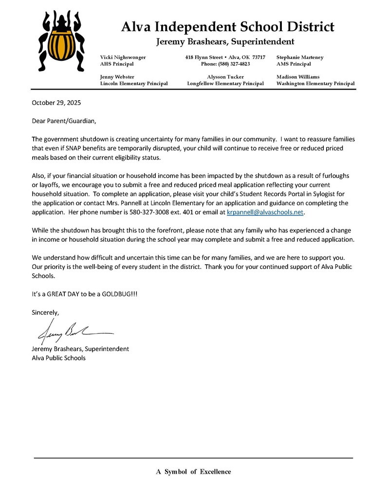 Government Shutdown Parent Letter