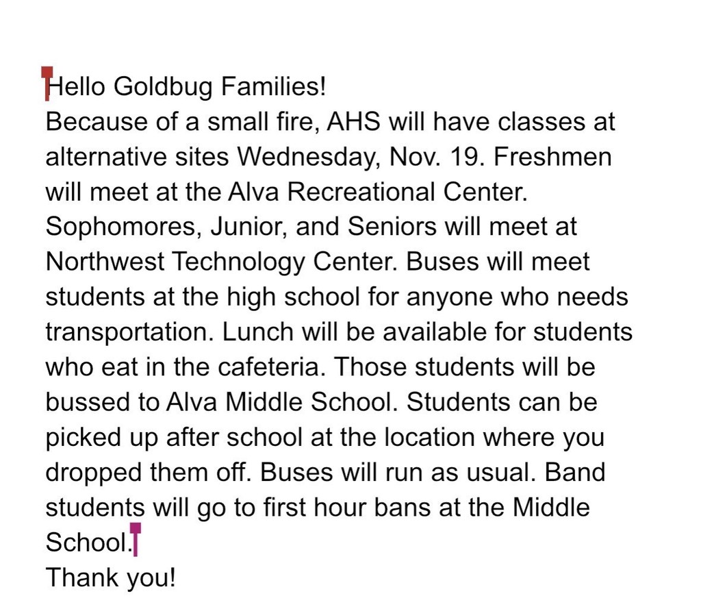 AHS Site Location Wednesday, Nov. 19