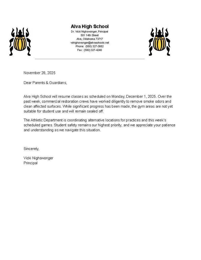 AHS to Resume Classes 12/1/25