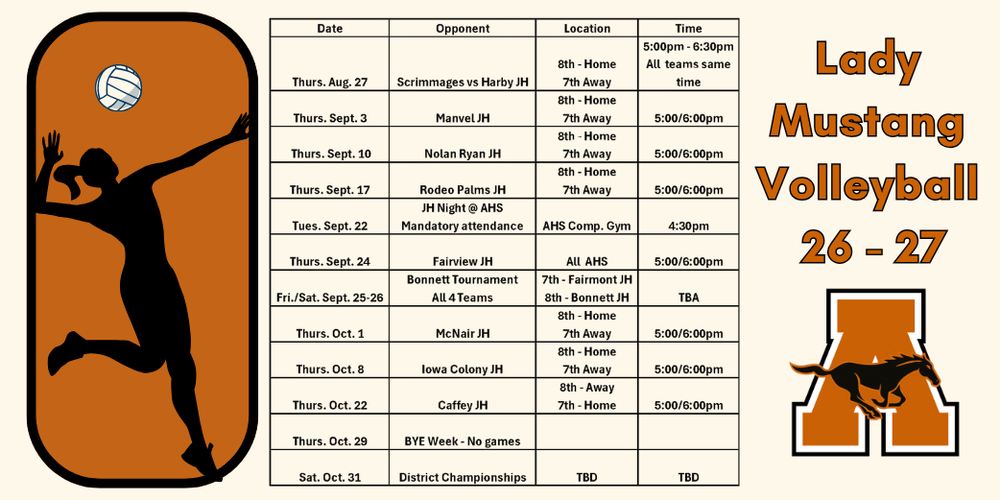 Lady Mustang Volleyball schedule
