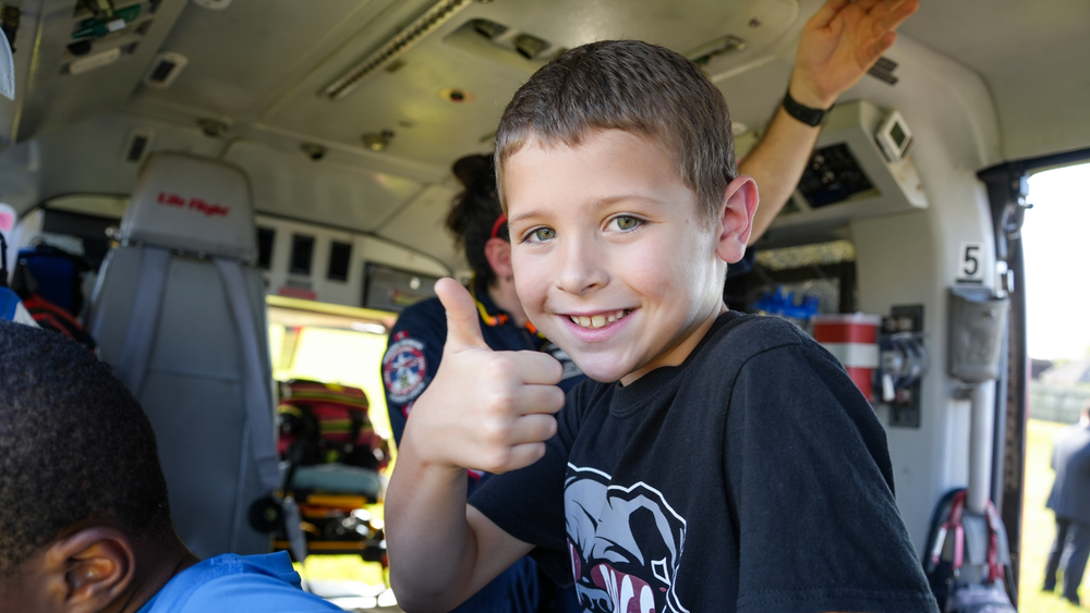 Duke student on a Life Flight helicopter