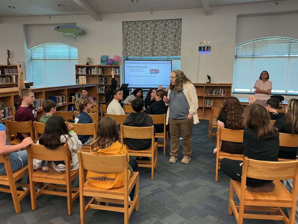 Katie Kennedy explaining some Texas history to our Falcons.