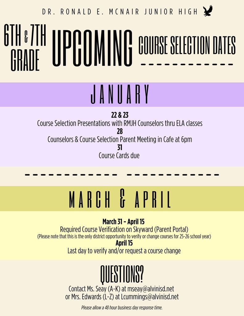 6th and 7th Grade Course Selection