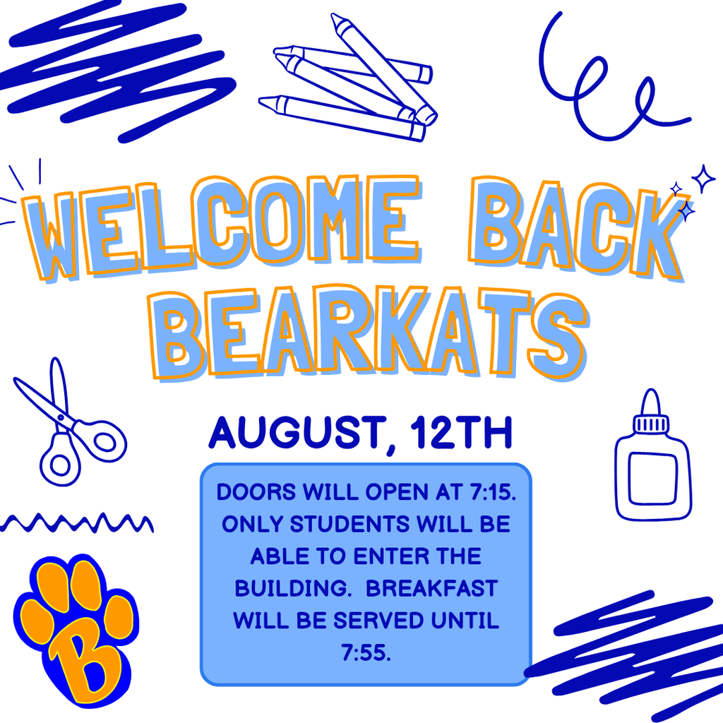 Welcome Back Bearkats! August, 12th: Doors will open at 7:15. Only students will be able to enter the building. Breakfast will be served until 7:55.