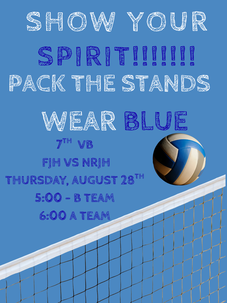 1st volleyball game of season will be a blue out! See you in the stands of blue!
