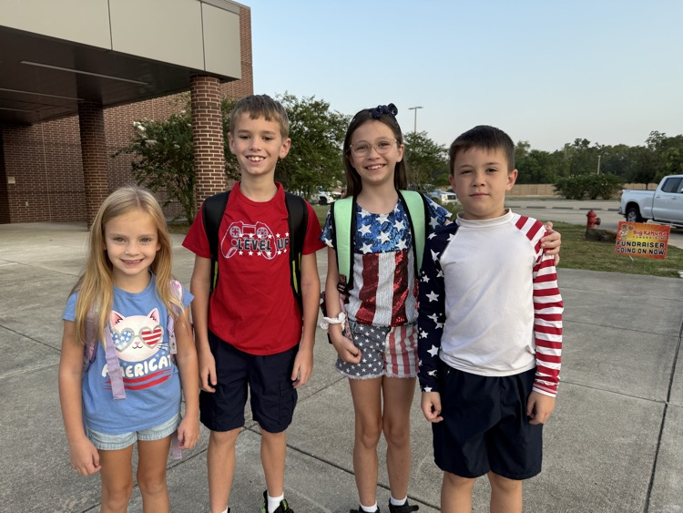 Students wearing red, white, and blue.