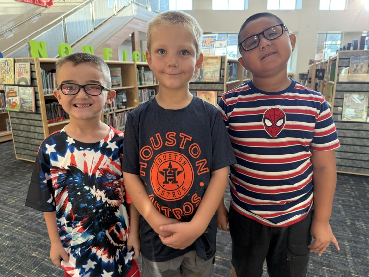 Students wearing red, white, and blue.