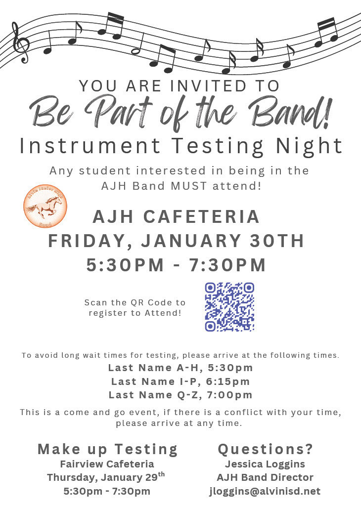 Instrument testing tonight in the AJH Cafeteria.