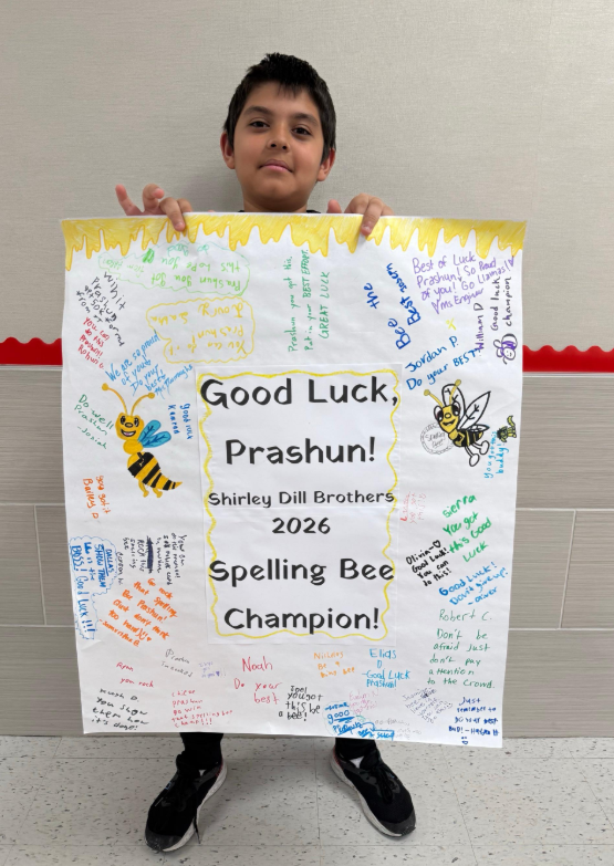 Good Luck, Prashun! Shirley Dill Brothers Spelling Bee Champion!