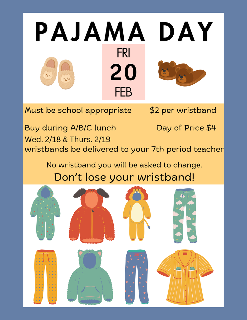 AJH Pajama Day 2/20/26 - Purchase a Wristband to Participate