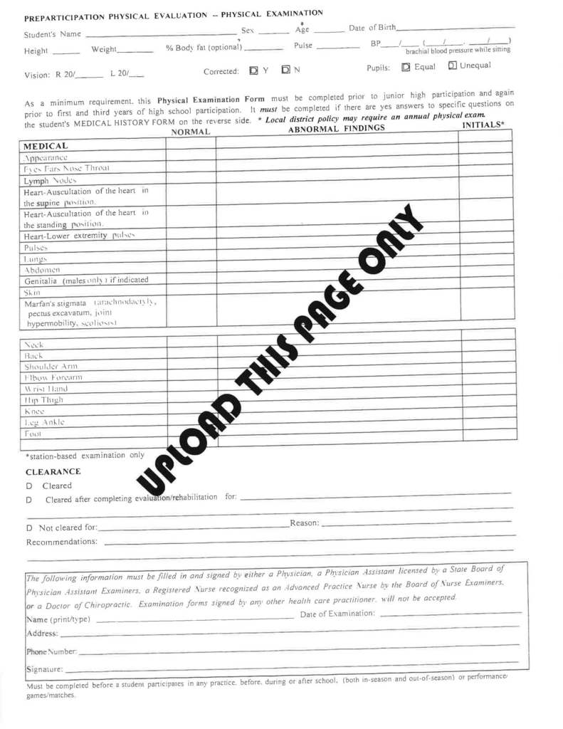 Sports physical form side 2