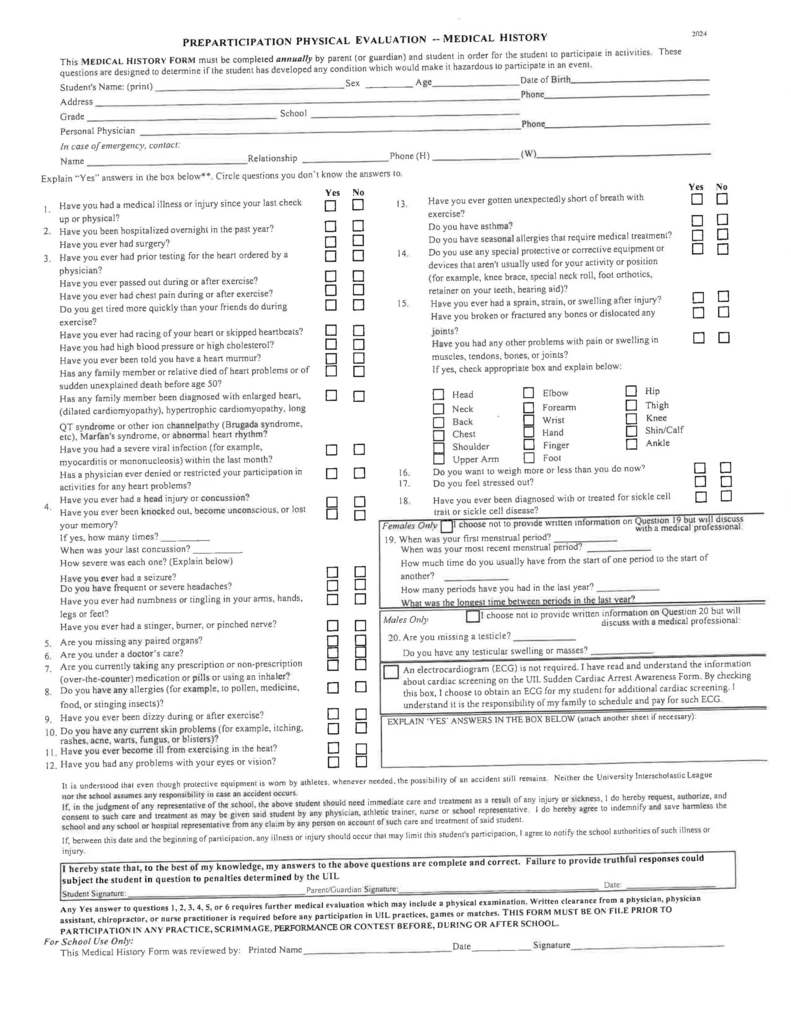 sports physical form