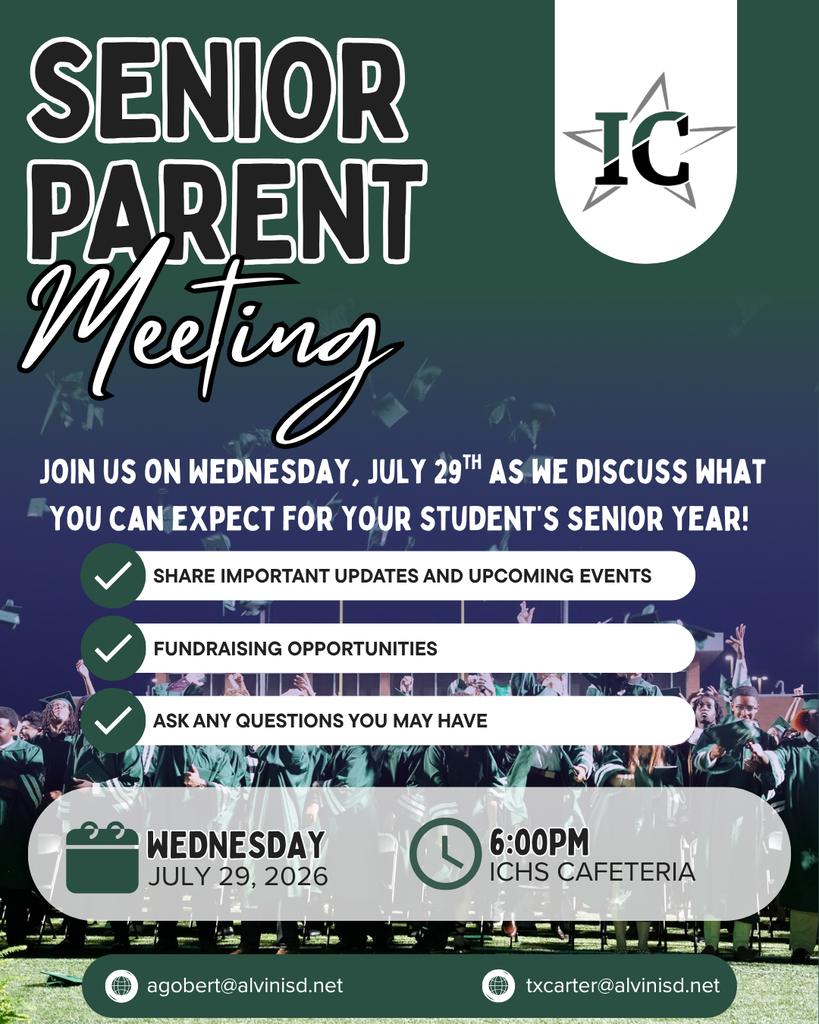 Senior Town Hall Parent Meeting tomorrow Wednesday July 29, 2026 at 6:00 PM in  the ICHS cafeteria. 