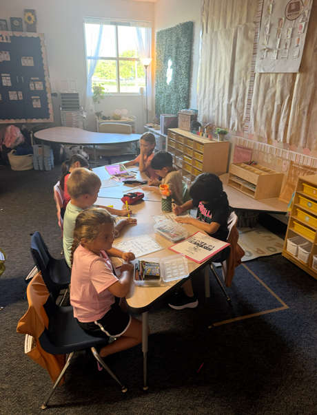 students working at table