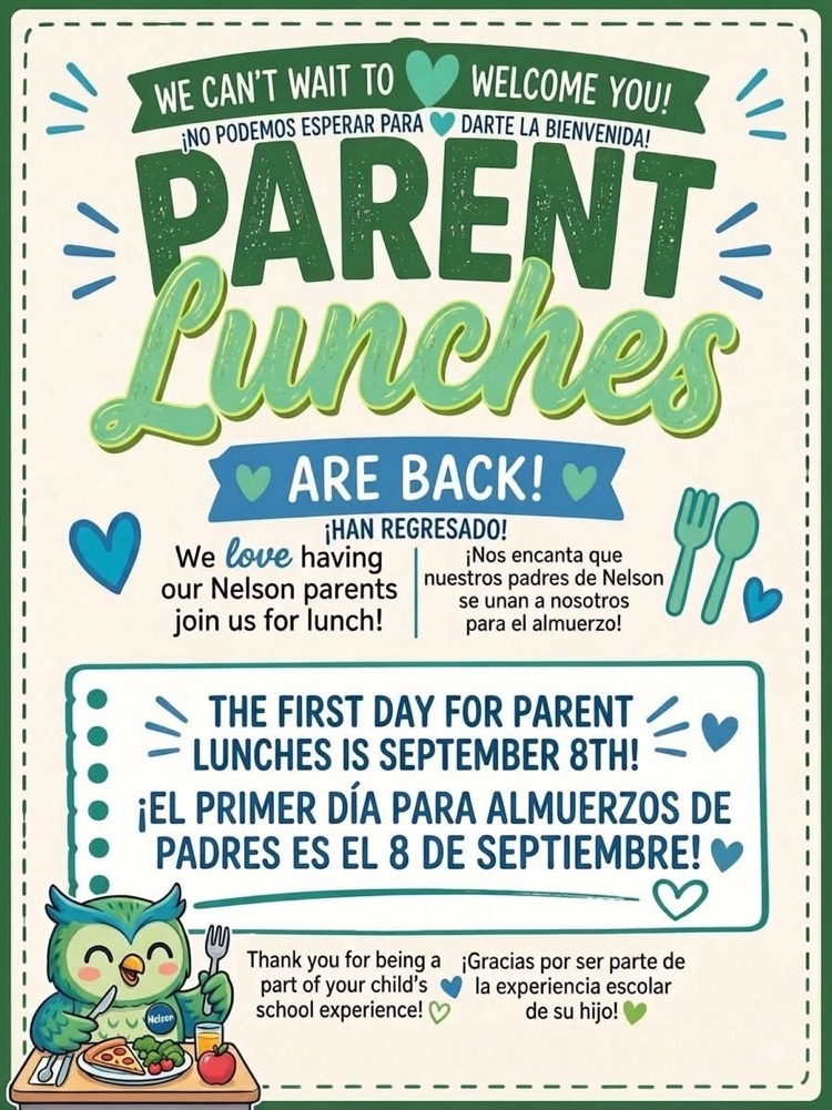 Parent lunches start September 8th.
