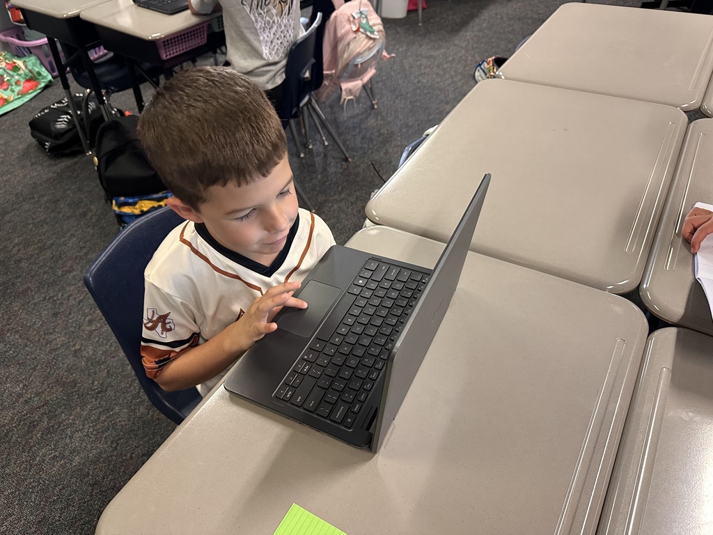 2nd grader working on computer