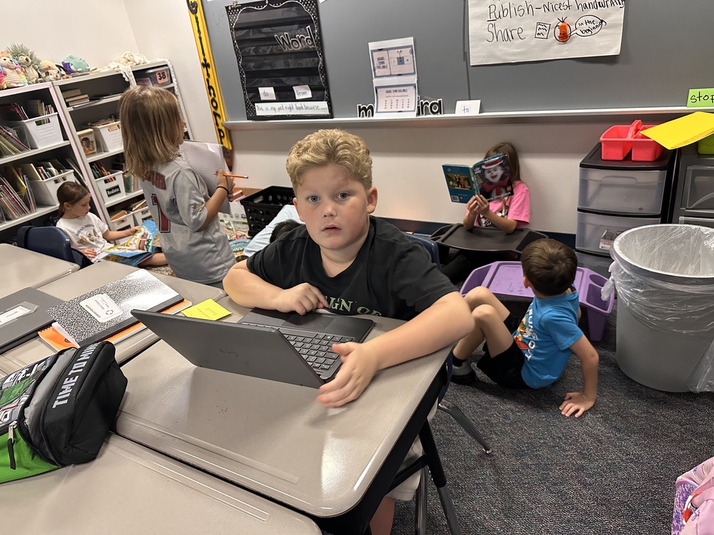 2nd grader working on computer