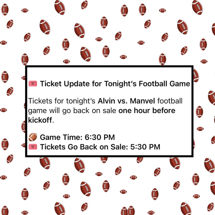 tickets for tonight’s football game (9/24/26) will be back on sale at 5:30 pm
