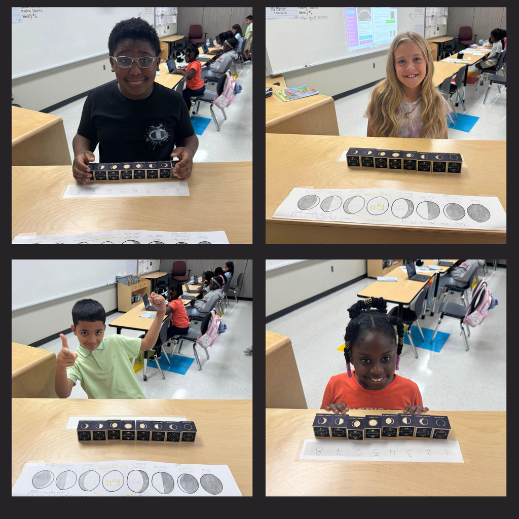 Fourth grade students with lunar cubes practicing the phases of the moon.