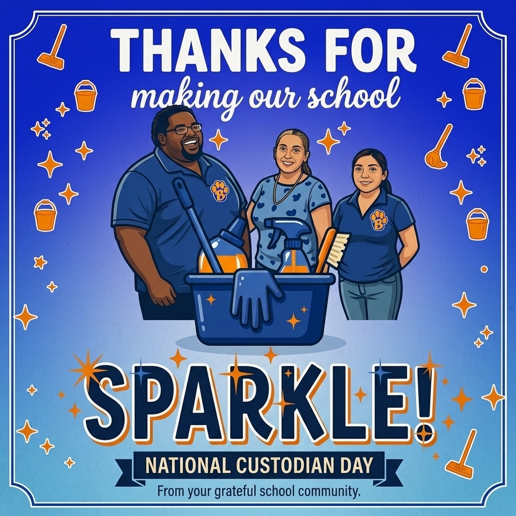 Thanks fo rmaking our school sparkle!  National Custodian Day.  From your grateful school community.