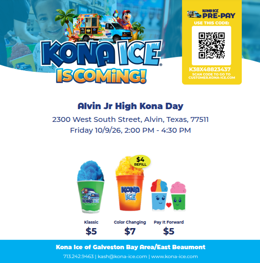Kona Ice pre-sale for 10/9/26