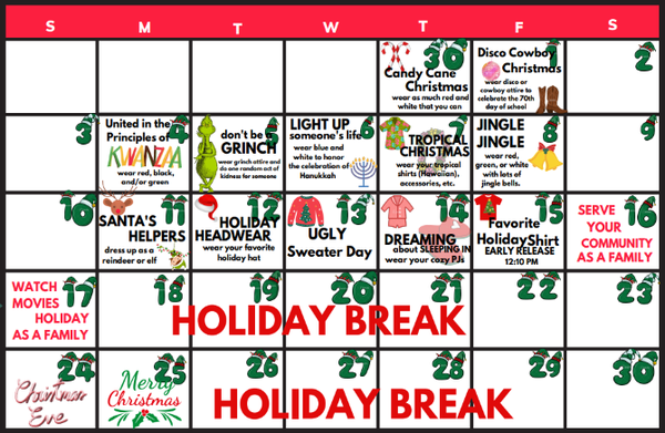 Dress Up Days Calendar