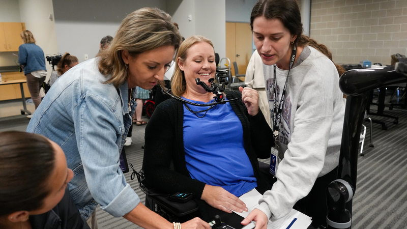 Alvin ISD staff train on available assistive technology chairs at a workshop