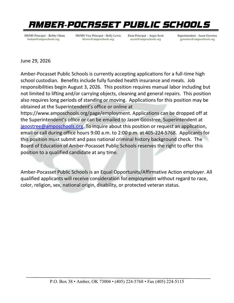 Custodian Job Listing