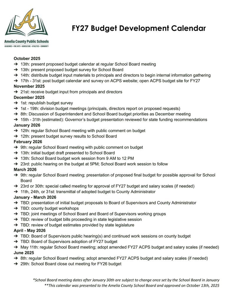 Budget Calendar (2027) - APPROVED