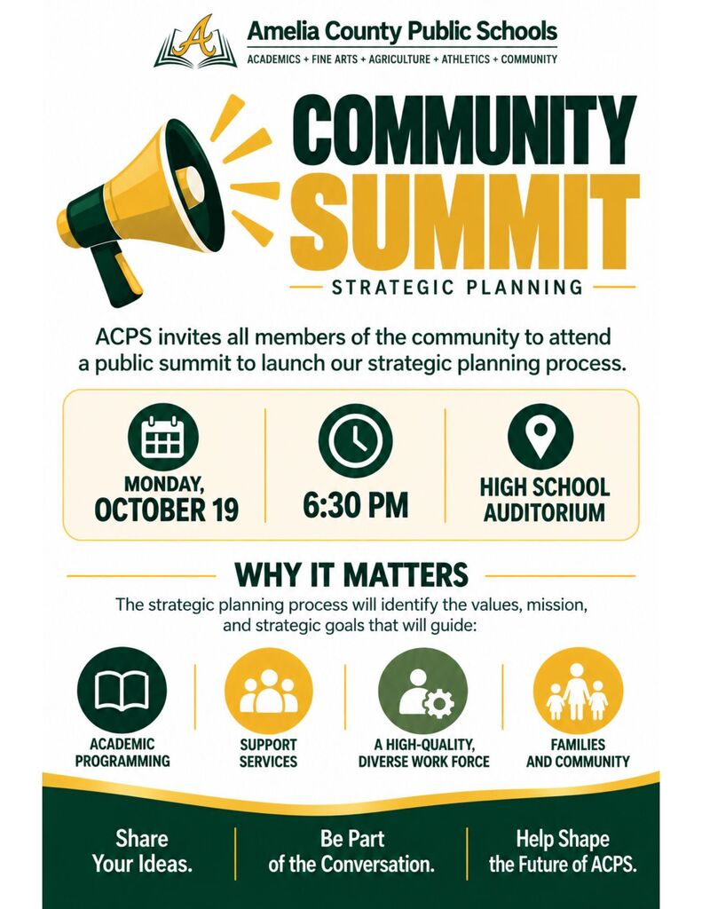Green and Gold Flyer announcing Community Summit date.