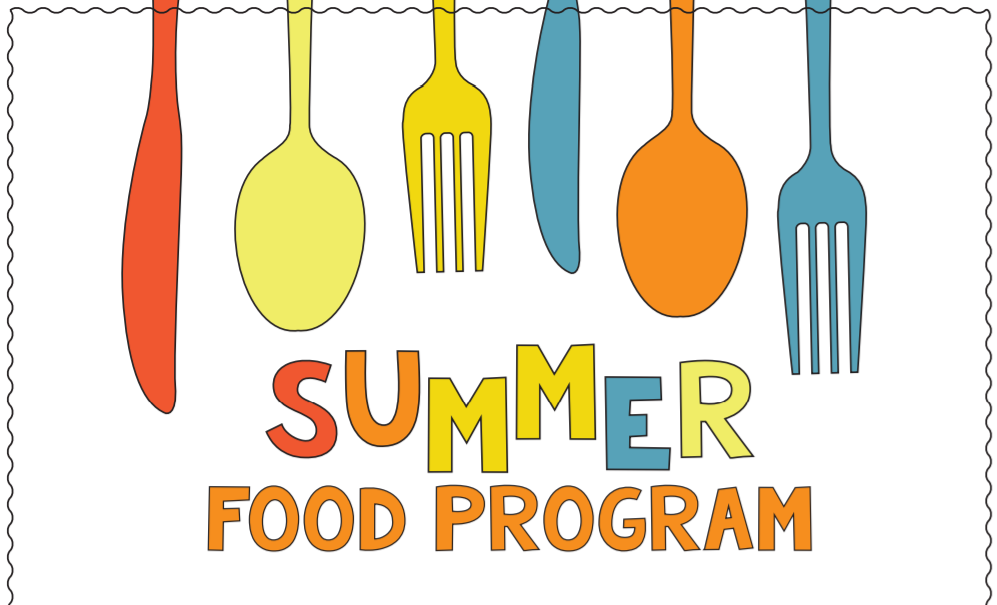 Picture of eating utensils with the words Summer Food Program. 
