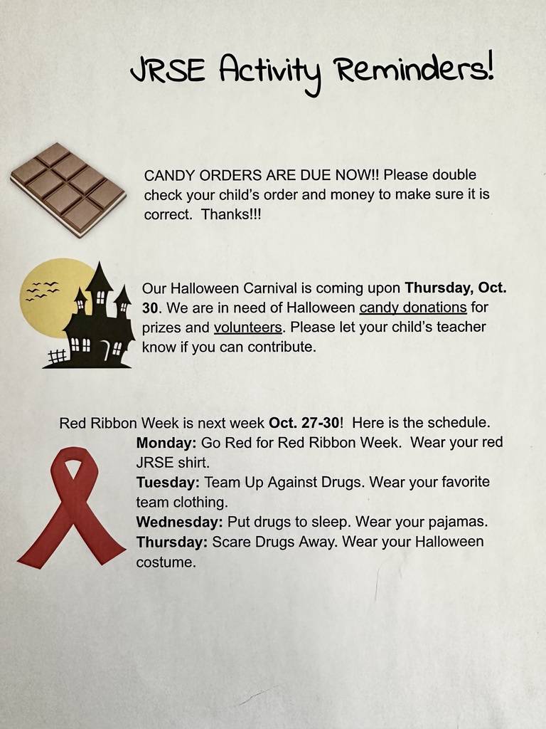 Donations of Halloween candy needed for our carnival and haunted hall!!  Red Ribbon Week is coming up!