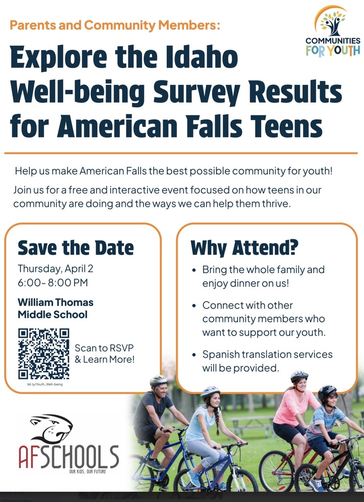 Flyer about Well-being survey results for American Falls Teens