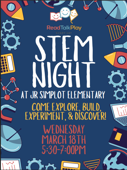 Come join us for STEM Night at JRSE on Wednesday, March 18 at 5:30!!