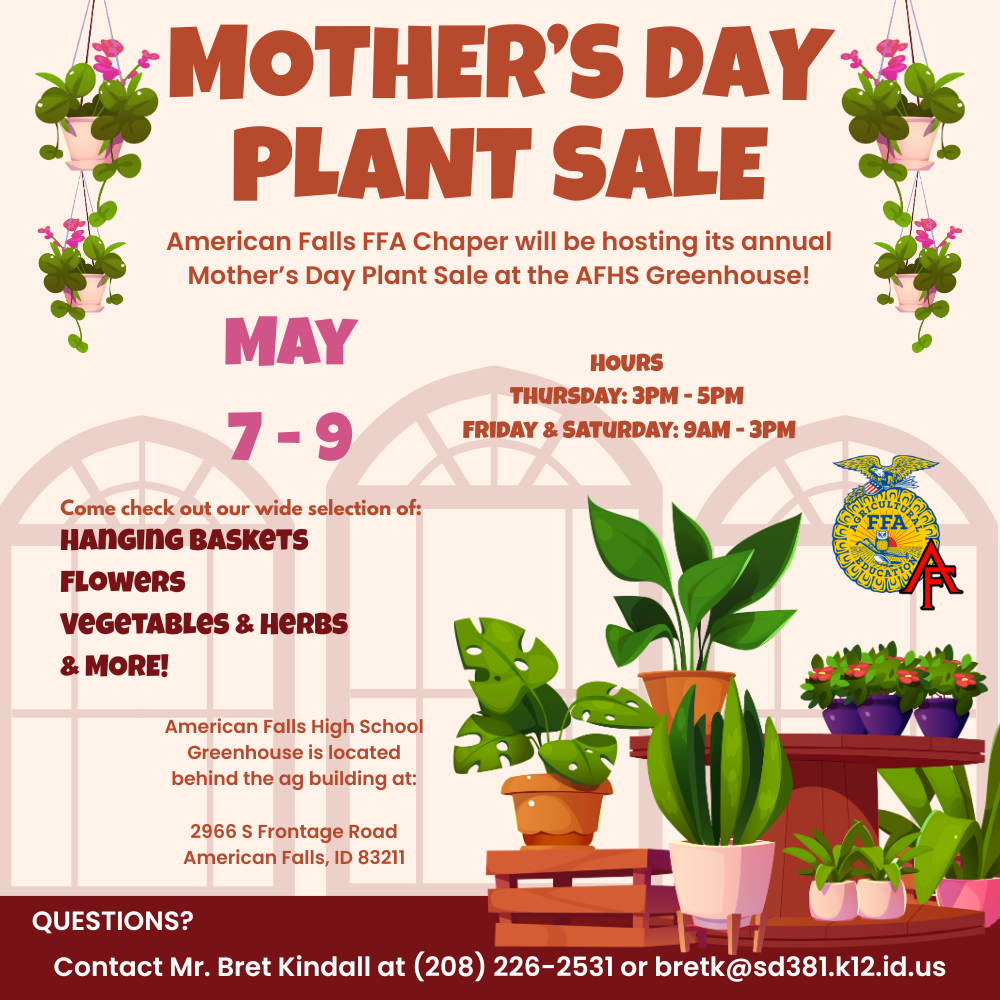 Flier for the 2026 FFA spring plant sale - May 7th to 9th