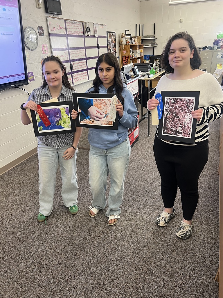 Top 3 winners in the spring Art Show in their category. Photography is in full motion spring and fall. Congrats! Anna S., Brisa N., and Kenna M.