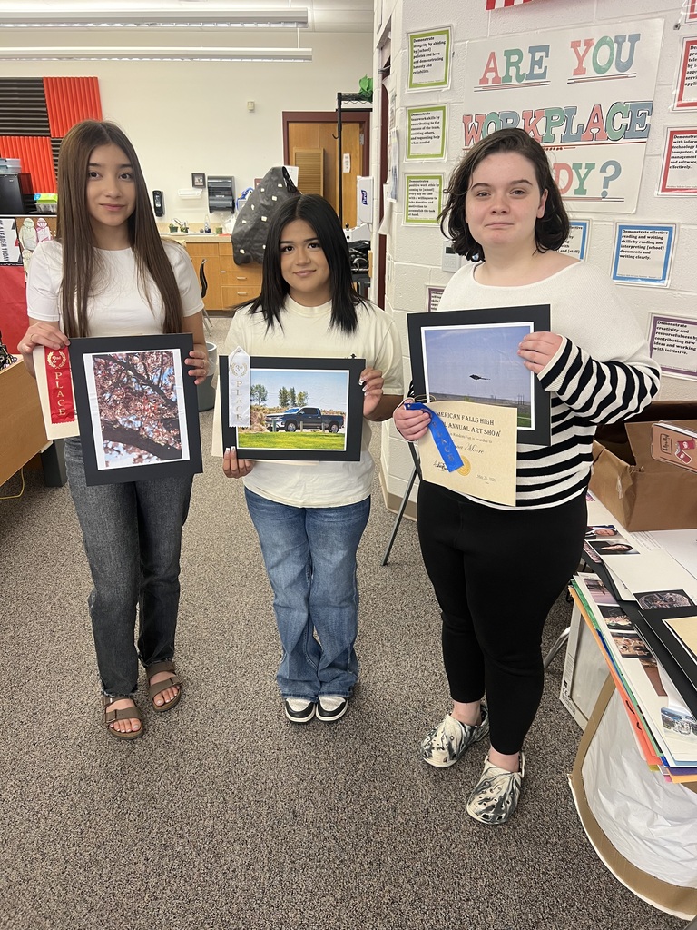 Top 3 winners in the spring Art Show in their category. Photography is in full motion spring and fall. Congrats! Estrella, Dev F., and Kenna M.