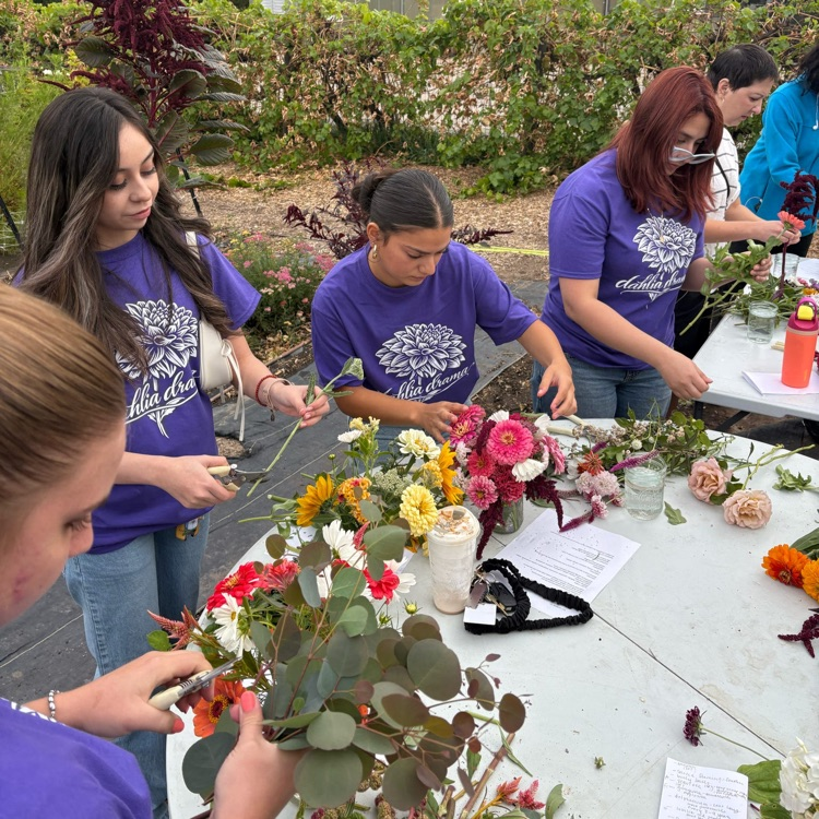 American Falls FFA members creating arrangements at the Southwest Idaho Dahlia Society Show.