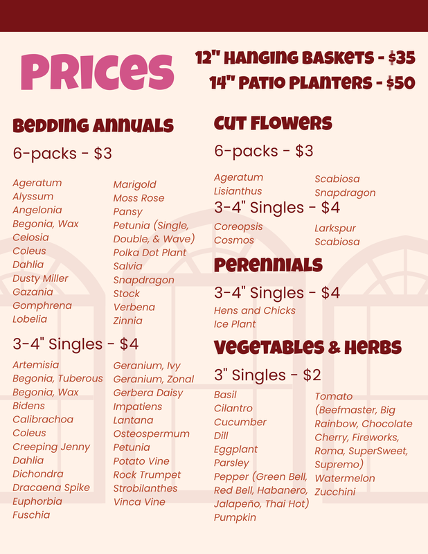 Prices for the 2026 FFA plant sale