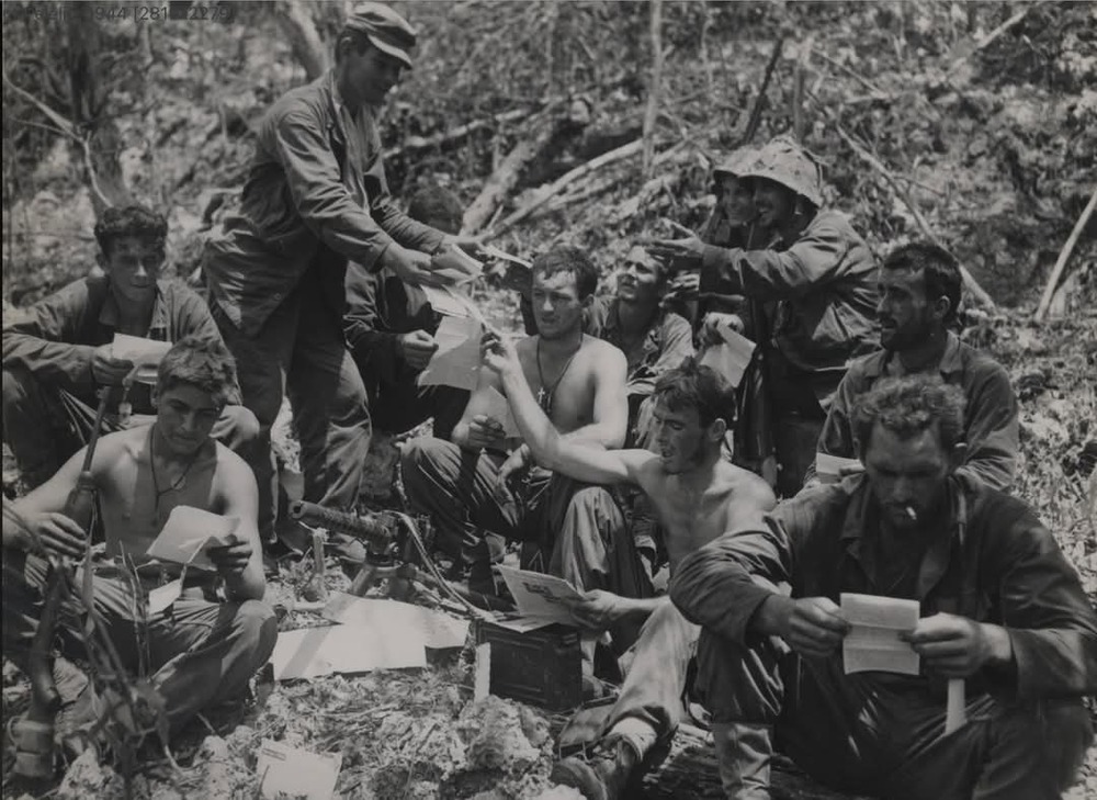 Soldiers in the Pacific receiving mail