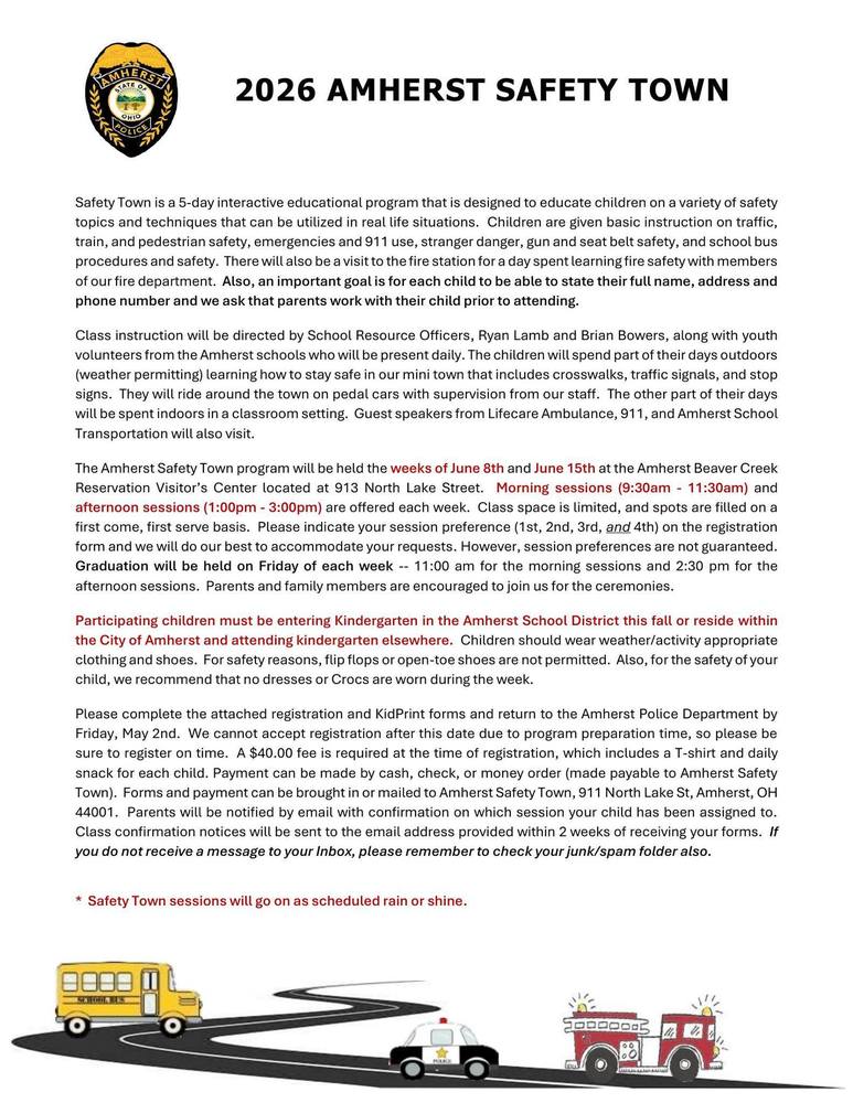 Safety Town Letter and Signup