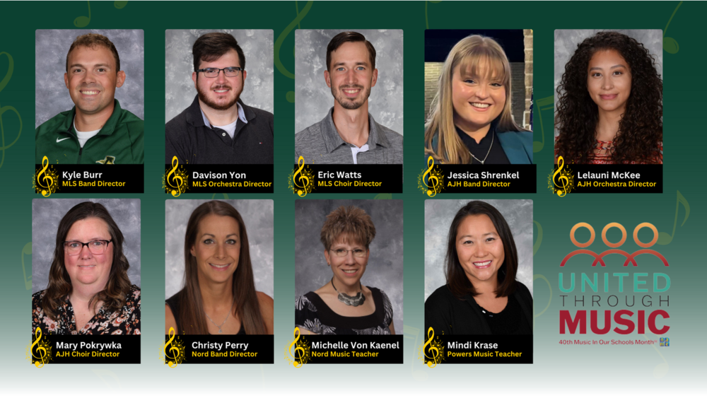 A picture of all of our district music teachers for Music in our School Month 