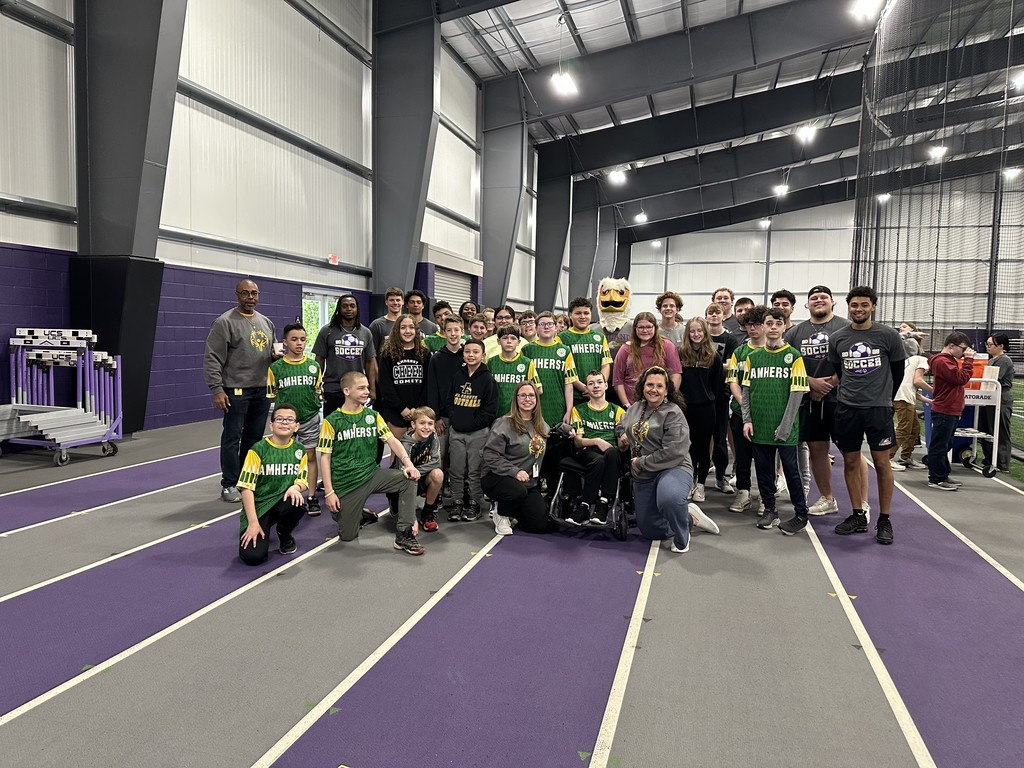 A picture of all of our Amherst Junior High Special Olympics students who participated in a soccer training at Ashland University