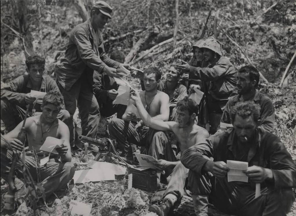 Soldiers in the Pacific receiving mail
